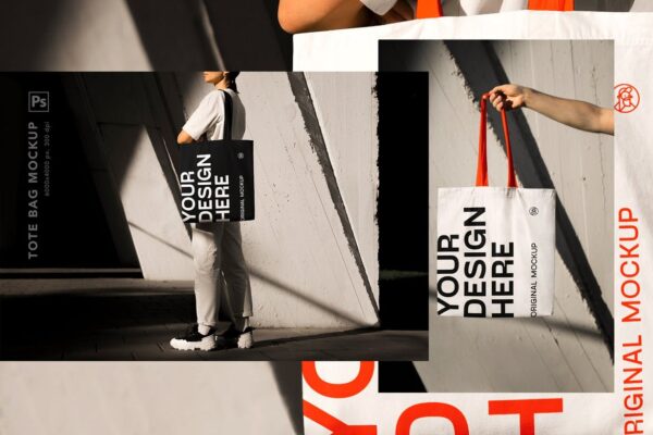 城市街头无纺布手提袋设计展示样机模板 Urban Tote Bag Mockups