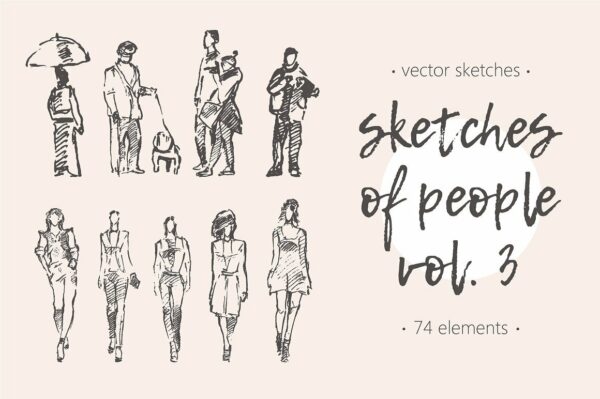 手绘人体模特素描设计素材Sketches of different people, vol. 3-第1471期-