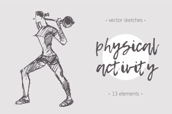 复古手绘运动锻炼矢量插图Fitness and gymnastic exercises-第1471期-