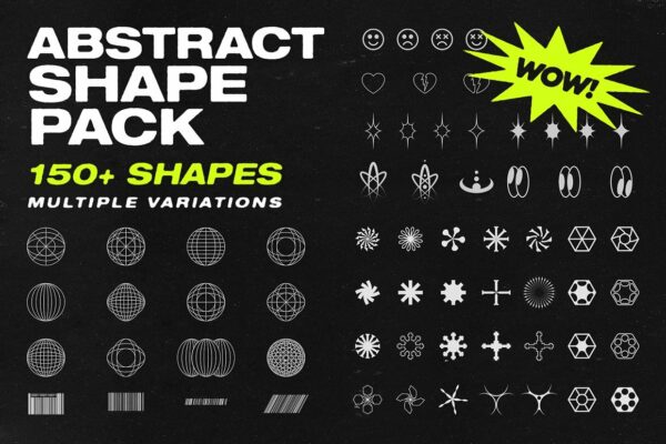150+新时尚酸性艺术HUD元素条码部落徽标几何抽象形状装饰元素 Abstract Shape Pack-第1481期-