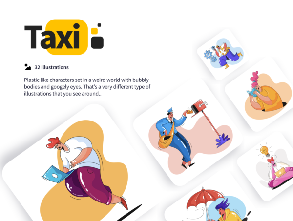 炫酷多彩缤纷可爱气泡人物矢量插画素材 Taxi illustrations