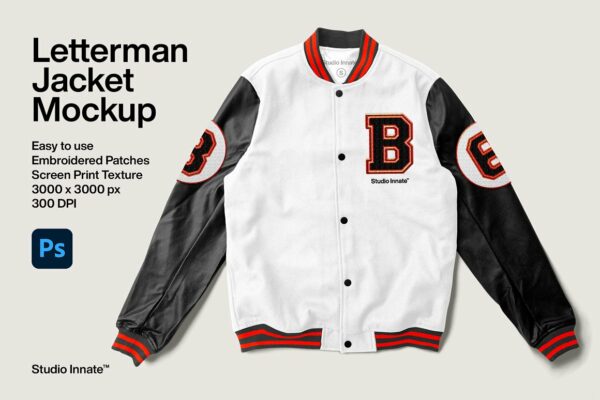 莱特曼夹克外套设计展示样机模板 Letterman Jacket Mockup