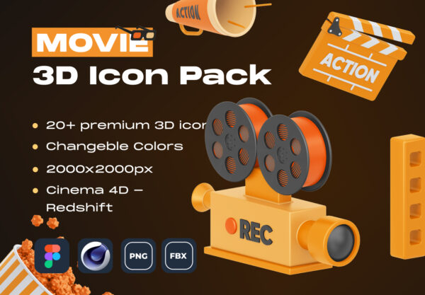高级电影主题3D立体图标设计素材套装 MOVIE! 3D Icon Pack