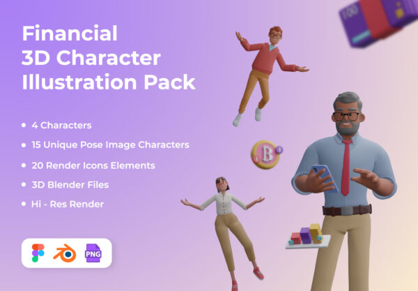 高级金融APP应用设计人物3D图标设计素材套装 Financial 3D Character Illustration Pack