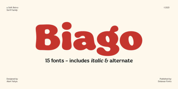 Biago Font 15款70年份复古圆润标题徽标Logo设计衬线英文字体