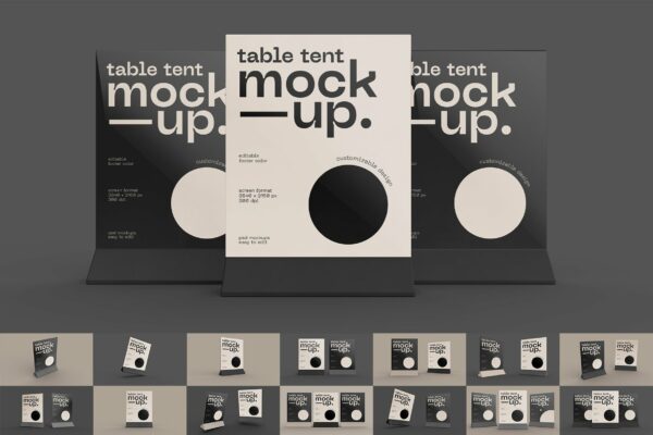 14款立式餐厅酒吧咖啡馆菜单传单桌牌作品设计Ps贴图样机模板 Table Tent Mockup Set