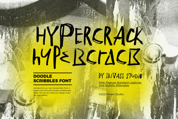 潮流现代趣味手写涂鸦手绘风格大写英文字体设计素材Hypercrack Styles-第1760期-