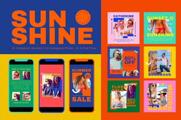 时尚Ins风夏季促销新媒体电商海报设计模版 Sunshine Social Media Pack-第1574期-