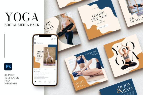 现代瑜伽品牌推广新媒体电商海报设计模板 Yoga Instagram-第1574期-