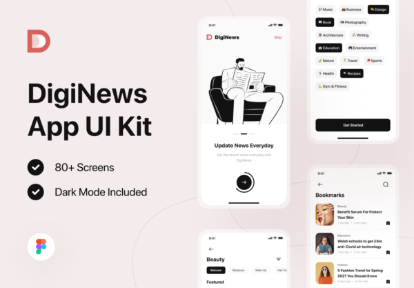高级文章新闻应用程序UI界面设计套件素材 DigiNews – News App UI Kit