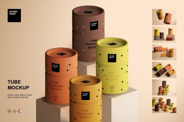 现代时尚食品产品包装纸罐纸筒圆筒品牌Logo图案作品设计Ps贴图样机模板