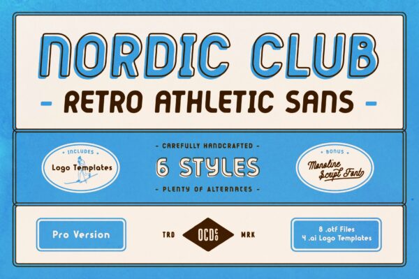 复古北欧风运动海报标题Logo无衬线英文字体设计素材 Nordic Club – Retro Athletic Sans-第963期-