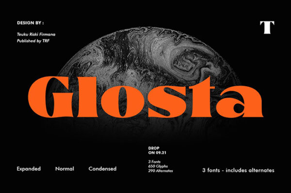 潮流酸性逆反差粗体海报Logo标题英文字体设计素材​Glosta Luxury-第1760期-