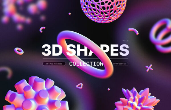 酸性迷幻渐变3D抽象未来机能赛博朋克几何立体PNG免扣素材 3D Shapes collection 2-第1925期-