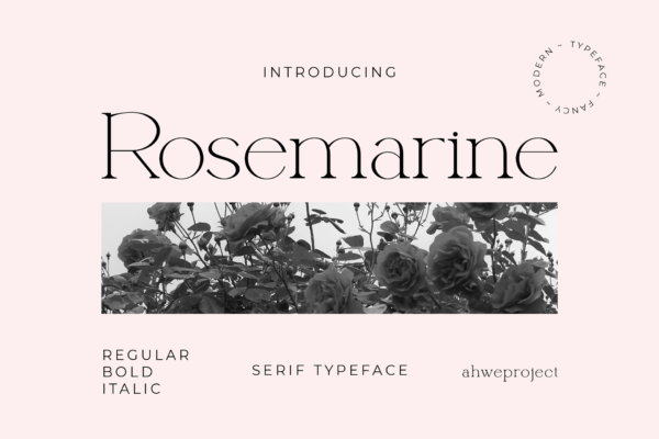 优雅轻奢时尚复古海报画册Logo标题衬线英文字体素材Ahwe Project Std – Rosemarine-第1900期-