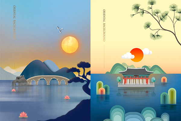 11款新年新春中式中国风手绘插画PSD主视觉海报设计-第1913期-