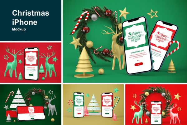 圣诞场景的Iphone手机样机模板下载（PSD）