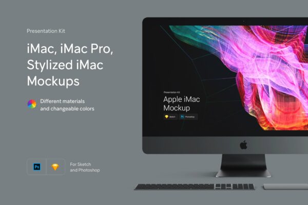 时尚APP应用程序&网站界面设计苹果iMac一体机屏幕演示样机素材 Stylized iMac Pro Mockup