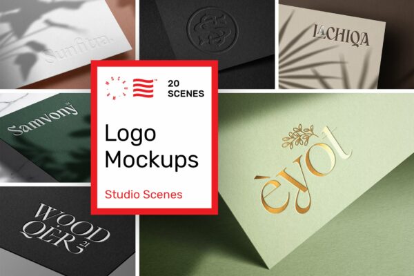20款时尚优雅带阴影徽标Logo设计印刷品展示贴图样机模板 Logo Mockup Bundle – Paper Print-第1268期-