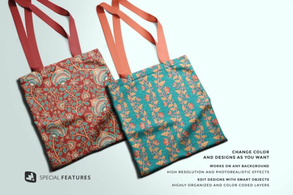 顶视图无纺布购物帆布袋设计展示贴图样机 Topview Reusable Cotton Bag Mockup-第1232期-