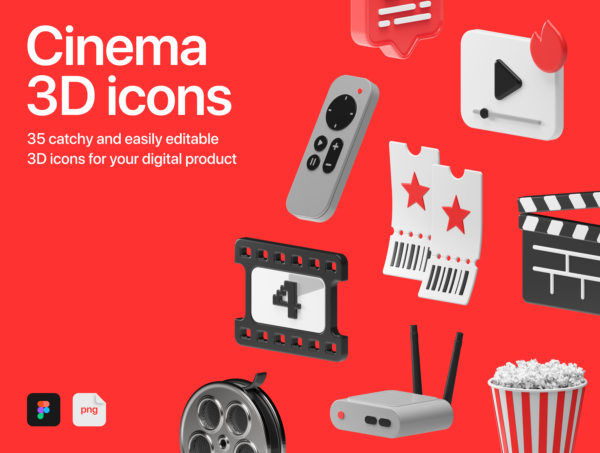电影影院3D立体图标插画设计Cinema 3D Icons