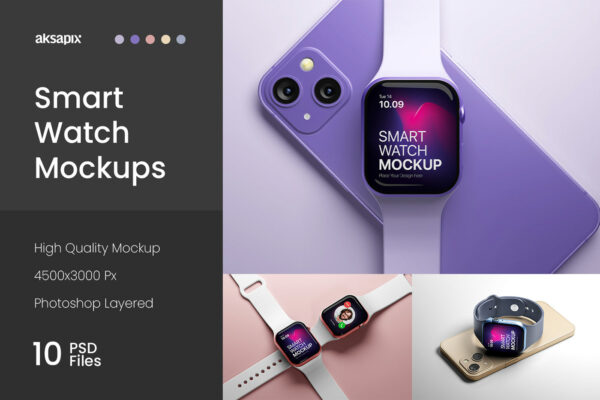 苹果Apple Watch 7代智能手表Ui界面设计贴图Ps样机素材展示模板 Smart Watch Mockup