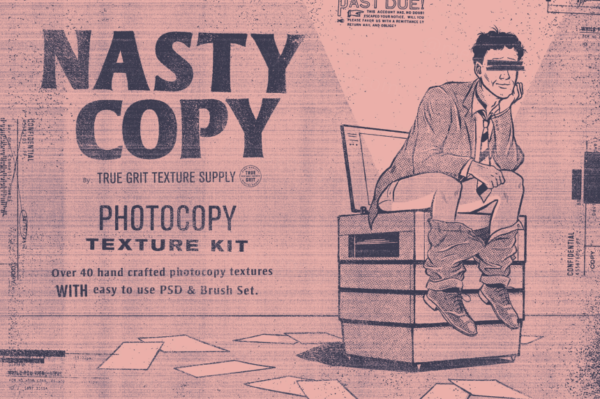 复古漫画做旧艺术损坏油墨影印砂砾纸张纹理笔刷合辑 Nasty Copy Photocopy Kit-第2065期-