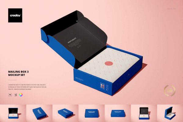 12款高品质产品快递包装纸盒牛皮盒飞机盒外卖盒外观设计贴图样机模板合集 Mailing Box 3 Mockup Set-第2094期-