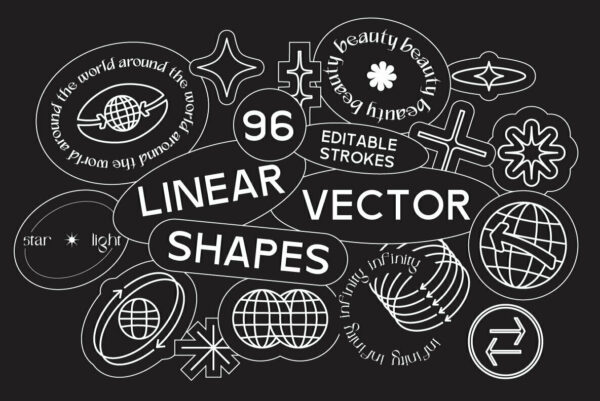 96款潮流创意时尚流行酸性抽象几何图形线性图标贴纸ai设计素材源文件96 Linear Vector Shapes-第2089期-
