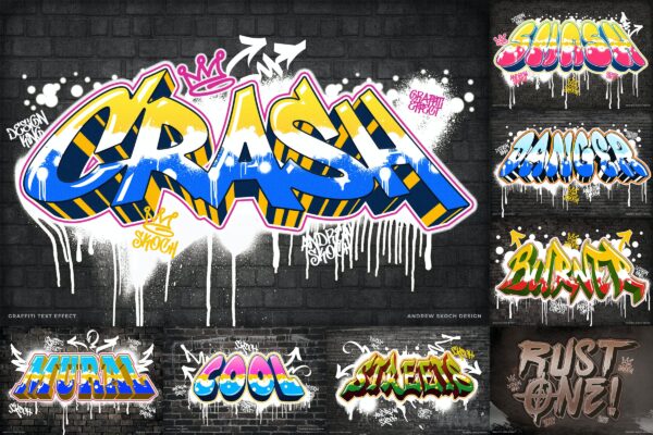 8款街头艺术嘻哈潮流涂鸦喷漆字体设计ps特效样机-第1989期-