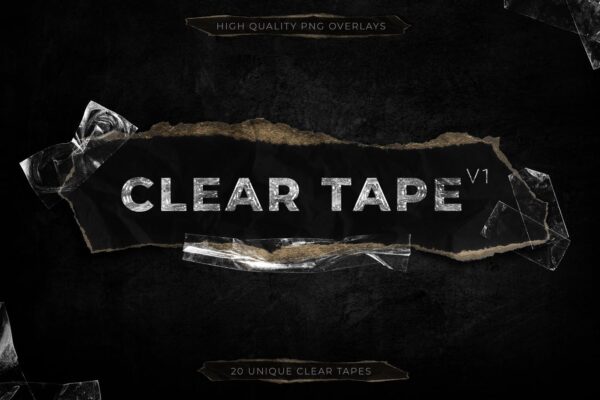 20款质感复古玻璃褶皱透明胶带PNG元素 Clear Plastic Tapes – Texture Pack vol.1-第2013期-