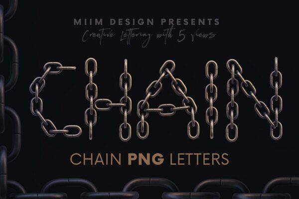 潮流逼真金属锁链铁链链条3D模型PNG透明图片设计素材 Chain – 3D Lettering-第968期-