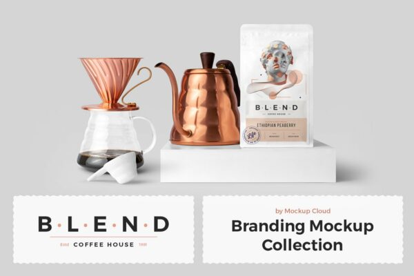 32个咖啡品牌VI设计展示场景PSD样机素材模板 Blend – Coffeehouse Branding Mockup-第2021期-