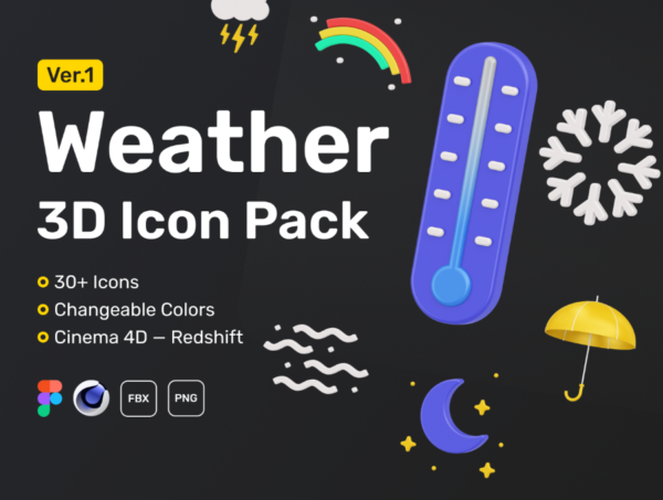 天气 3D 立体插画图标icon集Weather 3D Icon Set