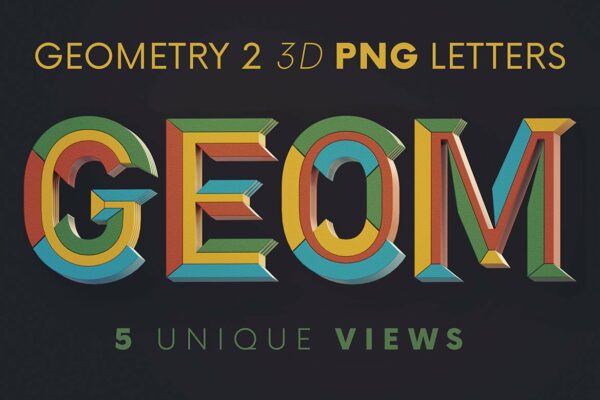 高清未来派3D渲染字母数字海报设计PNG透明背景图片素材 Geometry 2 – 3D Lettering-第968期-