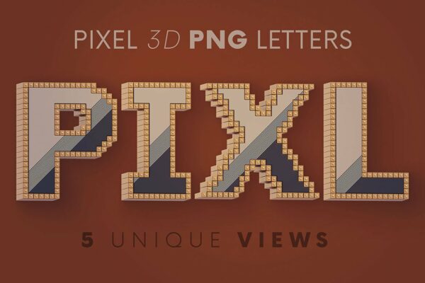 逼真未来派3D渲染几何字母PNG透明底背景图片设计素材 Pixel – 3D Lettering-第968期-
