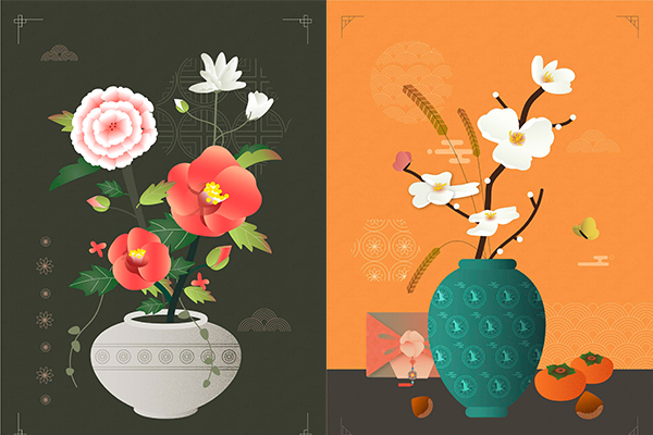 10款国风传统青花花瓶花卉AI矢量插画海报设计源文件-第2059期-
