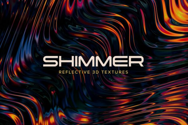3D微光反射炫彩金属液体质感抽象扭曲纹理专辑封面设计背景图片Shimmer Reflective 3D Textures-第2232期-