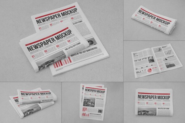 复古报纸画册版面展示折叠PSD智能贴图样机Newspaper Mockup-第2167期-