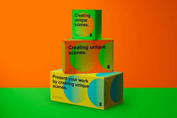 时尚炫彩产品包装纸盒设计展示PS贴图样机素材 Paper Boxes Mockup-第2175期-