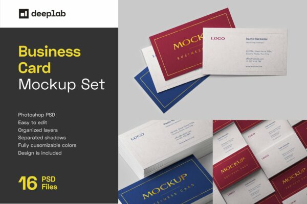 16种时尚横板名片卡片设计Ps智能贴图样机合集 Business Card Mockup Set-第2125期-