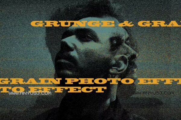 潮流复古做旧噪点颗粒照片后期处理特效PS样机模板 Grunge Grain Photo Effect-第2227期-
