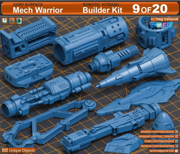 500个未来派赛博朋克科幻机甲飞船机械高达模型配件3D模型 Sci-Fi Hard Surface-第2217期-