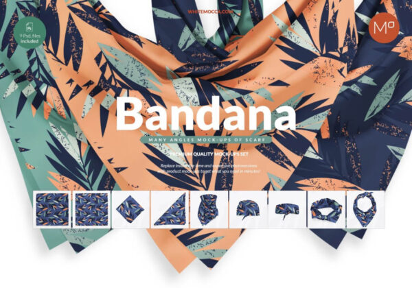 9款多角度丝巾围巾银行丝巾展示样机模板合集 9x Bandana Scarf Mockups Set-第1047期-