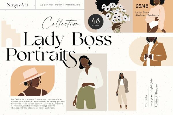 现代时尚抽象女性插画矢量设计素材 Lady Boss Woman Abstract Portraits