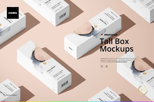 极简方形产品包装纸盒设计PS智能贴图样机合集 Tall Box Mockup Set-第2175期-