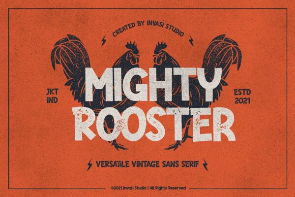 潮流复古杂志标签标识设计无衬线英文字体 Mighty Rooster – Versatile Vintage