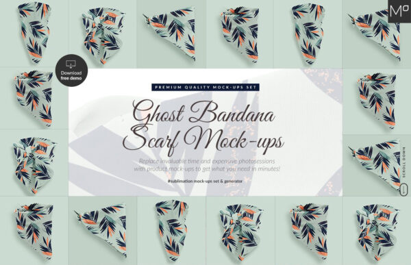 丝巾围巾印花丝巾展示模型集 Ghost Bandana Scarf Mockups Set-第1047期-