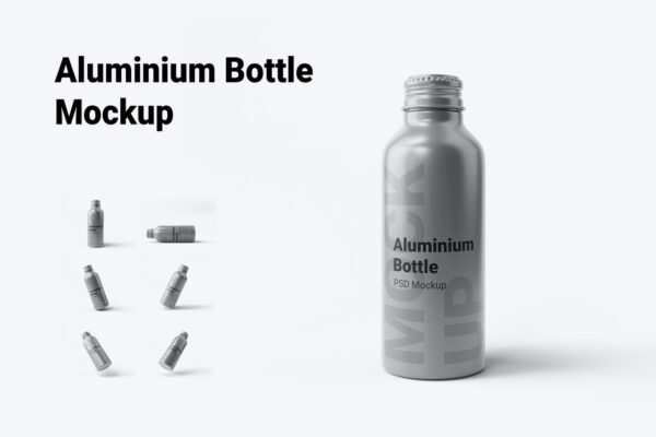 高品质的铝制金属水瓶饮料瓶包装设计VI样机展示模型mockups