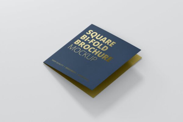 11 个逼真的高品质方形双折两页小册子企业画册宣传册PSD样机square-bi-fold-brochure-mock-up